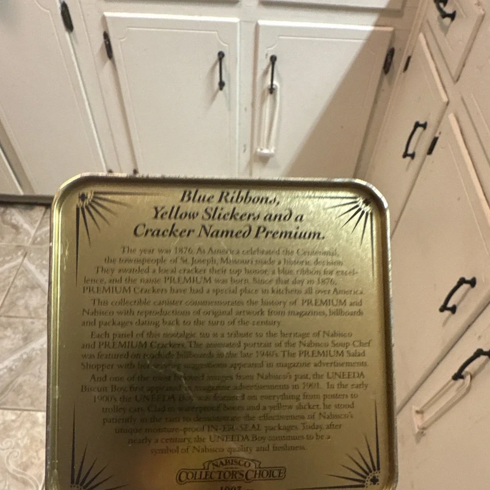 Nabisco Premium Saltine Crackers Collectible Tin Canister Blue/White 1876 Repro
